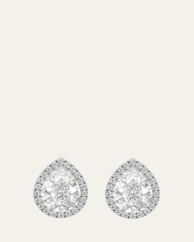 One Collection Mini Pear-Shape Earrings with Diamond Halo, White Quartz